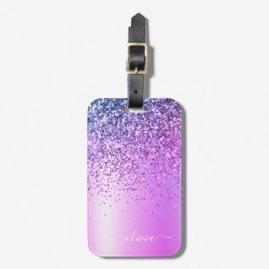 Purple Glitter Metal Monogram Name Luggage Tag