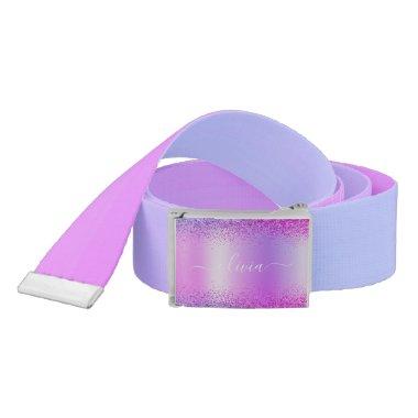 Purple Glitter Metal Monogram Name Luxury Belt