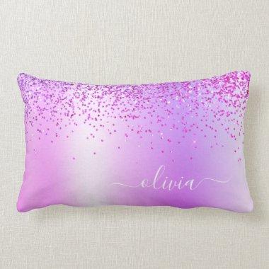 Purple Glitter Monogram Name Luxury Girly Lumbar Pillow