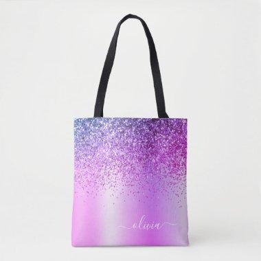 Purple Glitter Monogram Name Luxury Girly Tote Bag