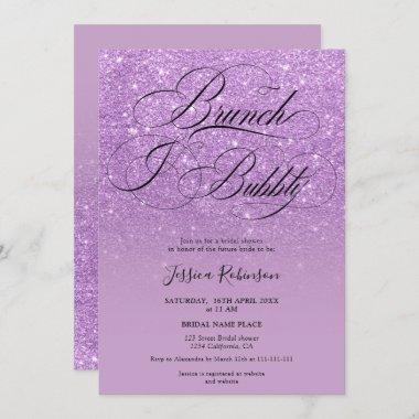Purple glitter ombre script bridal shower Invitations