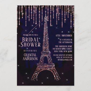 Purple Glitter Paris Eiffel Tower Bridal Shower Invitations