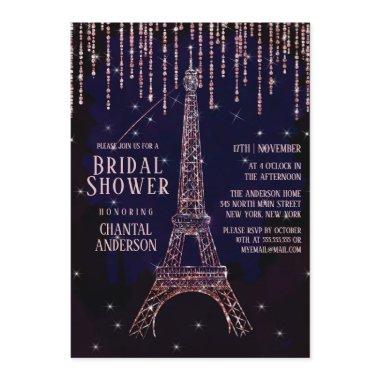 Purple Glitter Paris Eiffel Tower Bridal Shower Invitations