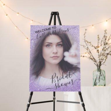 Purple Glitter Photo Bridal Shower Welcome Sign
