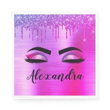 Purple Glitter Sparkle Eyelashes Monogram Name Napkins
