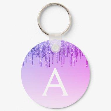 Purple Glitter & Sparkle Monogram Keychain