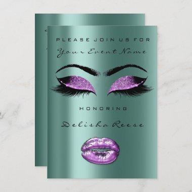 Purple Glitter Teal Bridal Shower Sweet 16th Invitations