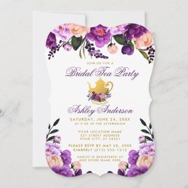 Purple Gold Bridal Shower Tea Party Invite B
