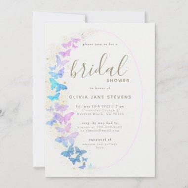 Purple Gold Butterflies Boho Frame Bridal Shower Invitations