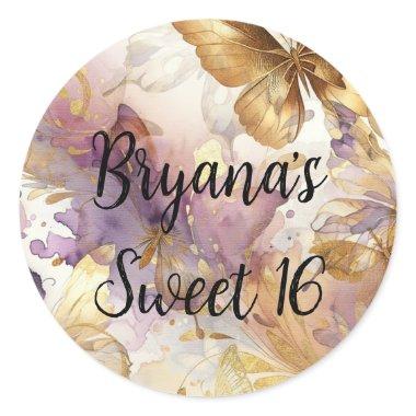 Purple & Gold Butterfly Dress Fantasy Sweet 16 Classic Round Sticker