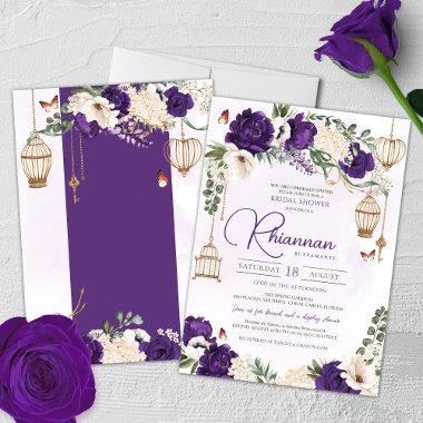 Purple Gold Butterfly Floral Elegant Bridal Shower Invitations