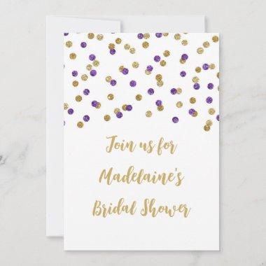 Purple Gold Confetti Bridal Shower Invitations