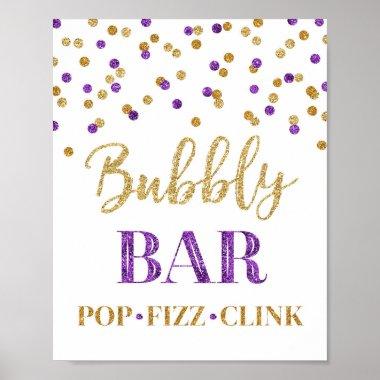 Purple Gold Confetti Bubbly Bar Sign