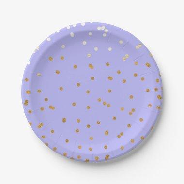 Purple & Gold Confetti Dots Modern Bridal Shower Paper Plates