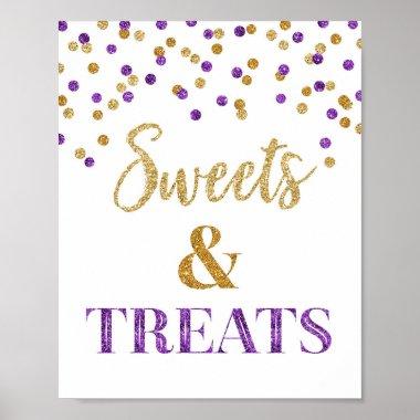 Purple Gold Confetti Sweets & Treats Dessert Table Poster
