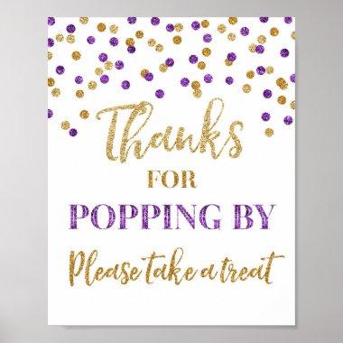 Purple Gold Confetti Thanks for Popping By Sign