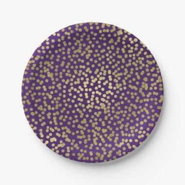Purple & Gold Dots Confetti Elegant Glam Paper Plates