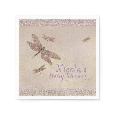 Purple & Gold Dragonflies Dragonfly Custom Party Paper Napkins