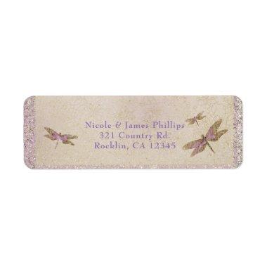 Purple & Gold Dragonflies Dragonfly Invitations Label