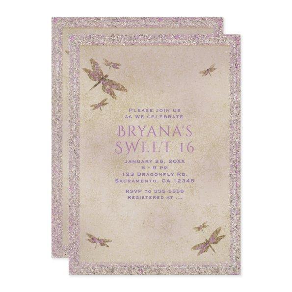 Purple & Gold Dragonflies Dragonfly Invitations