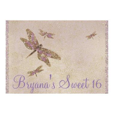 Purple & Gold Dragonflies Dragonfly Party Banner Poster