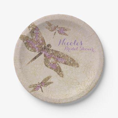 Purple & Gold Dragonflies Dragonfly Party Custom Paper Plates