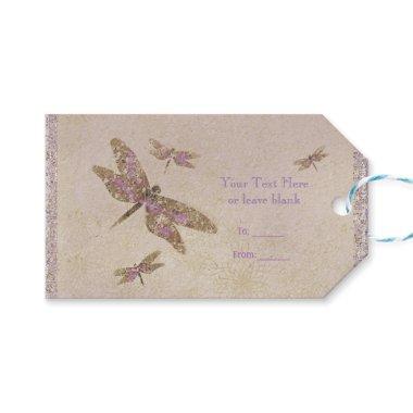 Purple & Gold Dragonflies Dragonfly Party Favor Gift Tags