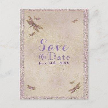 Purple & Gold Dragonflies Dragonfly Save the Date Announcement PostInvitations