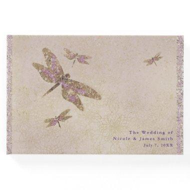 Purple & Gold Dragonflies Dragonfly Wedding Party Guest Book