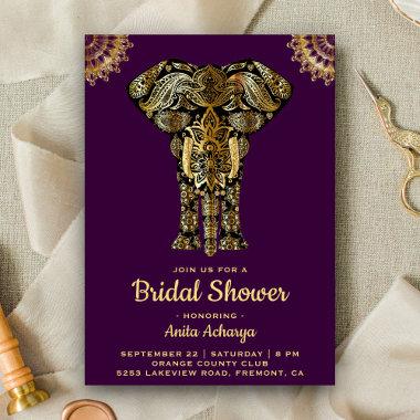 Purple Gold Elephant Indian Bridal Shower Invite