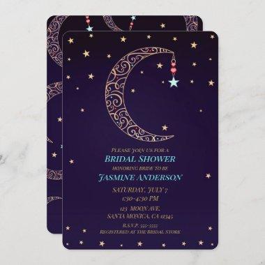 Purple Gold Filigree Moon Celestial Bridal Shower Invitations