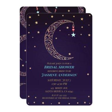 Purple Gold Filigree Moon Celestial Bridal Shower Invitations