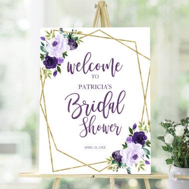 Purple Gold Floral Bridal Shower Welcome Foam Board