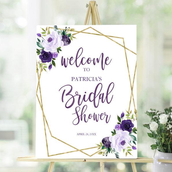 Purple Gold Floral Bridal Shower Welcome Foam Board