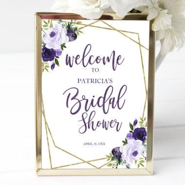 Purple Gold Floral Bridal Shower Welcome Poster