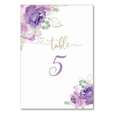 Purple gold floral table number