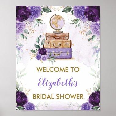 Purple Gold Floral Travel Adventure Bridal Shower Poster