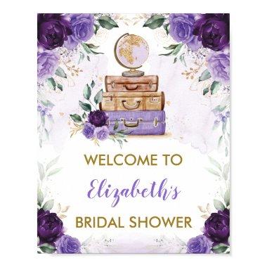 Purple Gold Floral Travel Adventure Bridal Shower Poster