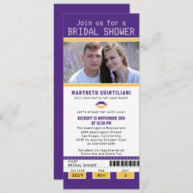 Purple Gold Football Ticket Bridal Shower Invitations