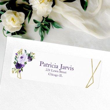 Purple Gold Geometric Watercolor Floral Label