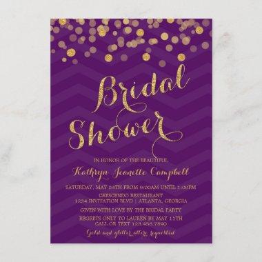 Purple Gold Glitter Confetti Bridal Shower Invite