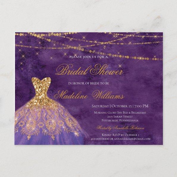 Purple & Gold Glitter Elegant Bridal Shower Invitation PostInvitations