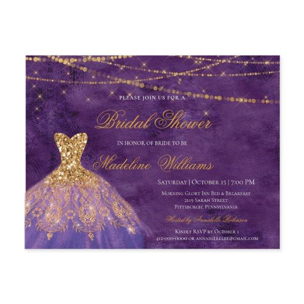 Purple & Gold Glitter Elegant Bridal Shower Invitation PostInvitations