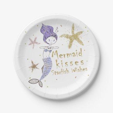 Purple & Gold Glitter Mermaid Birthday Party Paper Plates