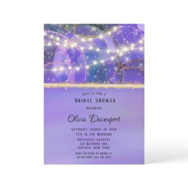 Purple Gold Lights Ethereal Ink Bridal Shower Invitations