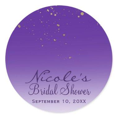 Purple & Gold Modern Glam Bridal Shower Party Classic Round Sticker
