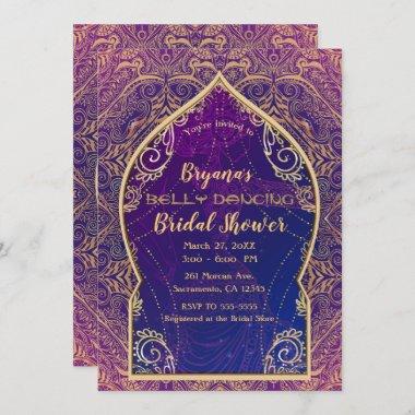 Purple Gold Moroccan Belly Dancing Bridal Shower Invitations