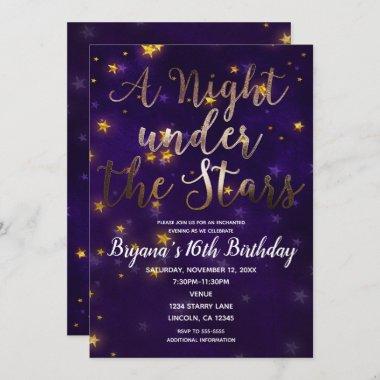 Purple & Gold Night Under The Stars Celestial Invitations