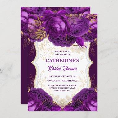 Purple gold rose watercolor bridal shower chic Invitations