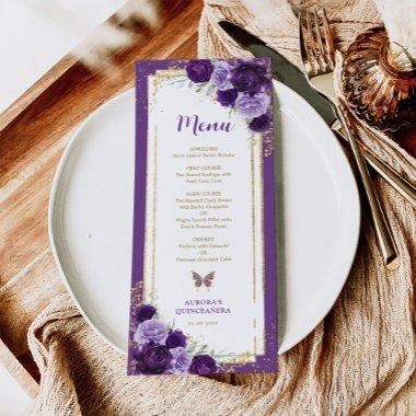 Purple Gold Roses Quinceanera Birthday Menu